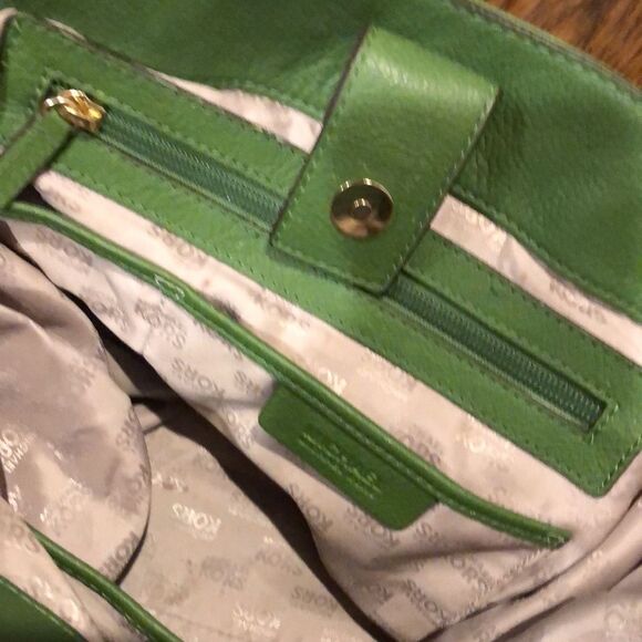 MICHAEL KORS Gansevoort Green Leather Crossbody Handbag Tote W Gold Accents - Picture 9 of 16